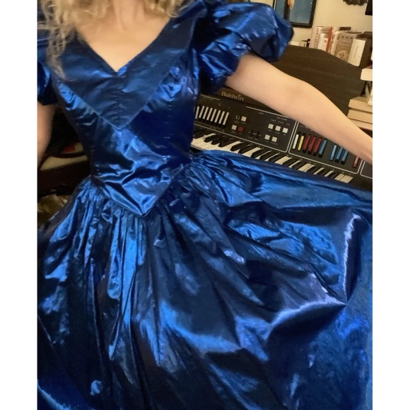 Handmade Dresses & Skirts - Vintage Handmade Taffeta Blue Gown